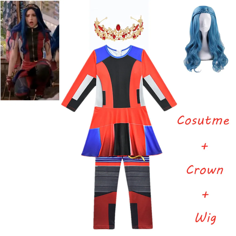 evie costumeA-3pcs Костюмы для девочек на Хеллоуин, 3 evie, детские костюмы для детей, костюм для девочек, вечерние комбинезоны для косплея, хвост русалки - Цвет: evie costumeA-3pcs