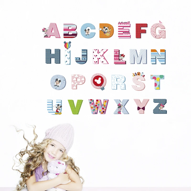 Дисней Микки Минни красочные 26 букв Алфавит настенные наклейки для детей комнаты
