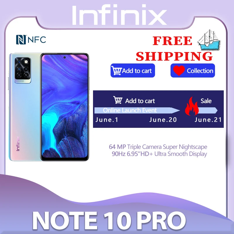 Смартфон Infinix Note 10 Pro NFC 6 + 64/8 128 Гб процессор Helio G95 95 дюйма FHD полный экран камера 64