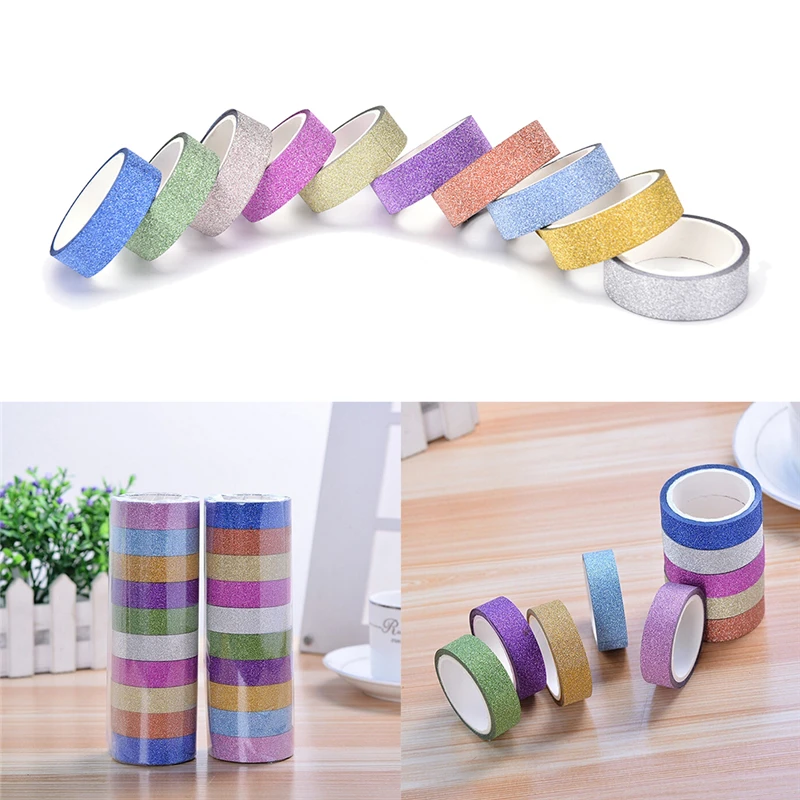 

3M Glitter Washi Sticker Paper Masking Adhesive Tape Label Craft For DIY Decorative Random Color 10 Rolls/lot