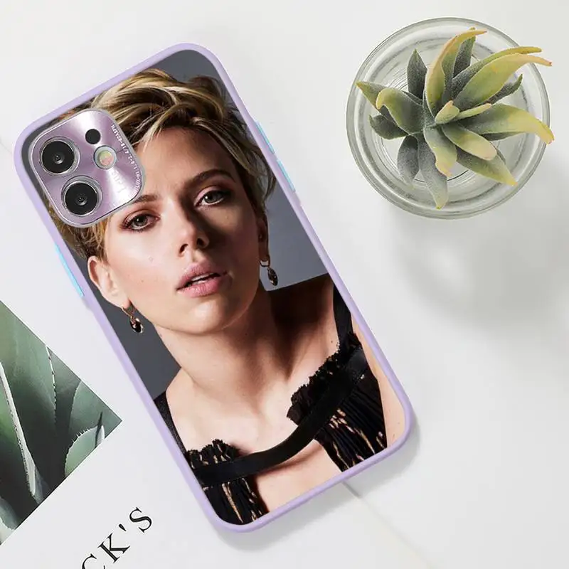 

Scarlett Johansson Phone Case For iPhone 12 11 Mini Pro XR XS Max 7 8 Plus X Matte transparent Purple Back Cover