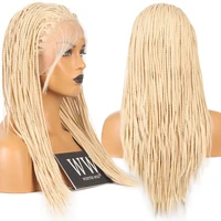 fanxiton micro braided blonde hair lace front wigs synthetic with baby hair high temperature fiber wigs for women