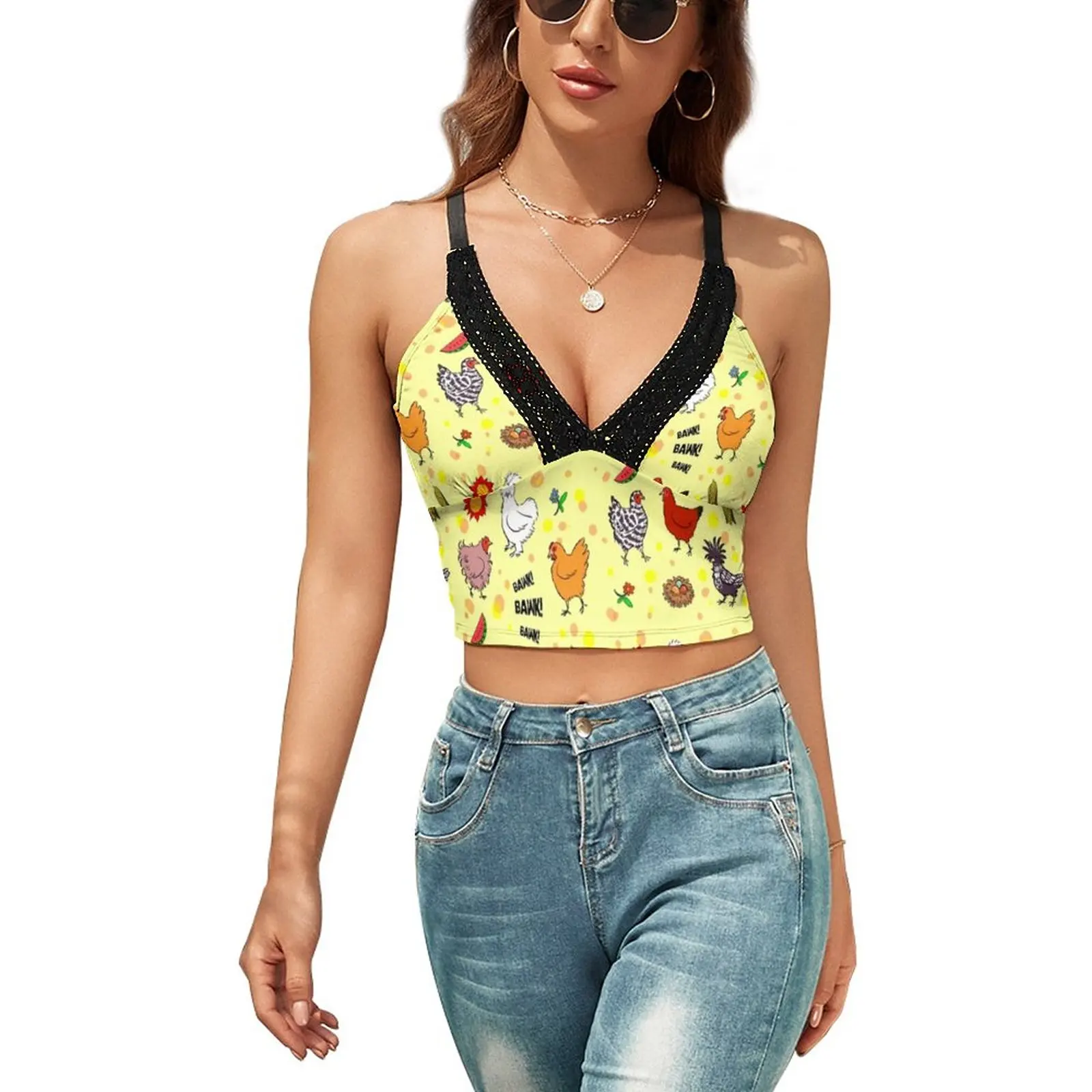 

Chicken Tank Top Hot Female Elastic Camisole Summer V-neck Custom Crop Top