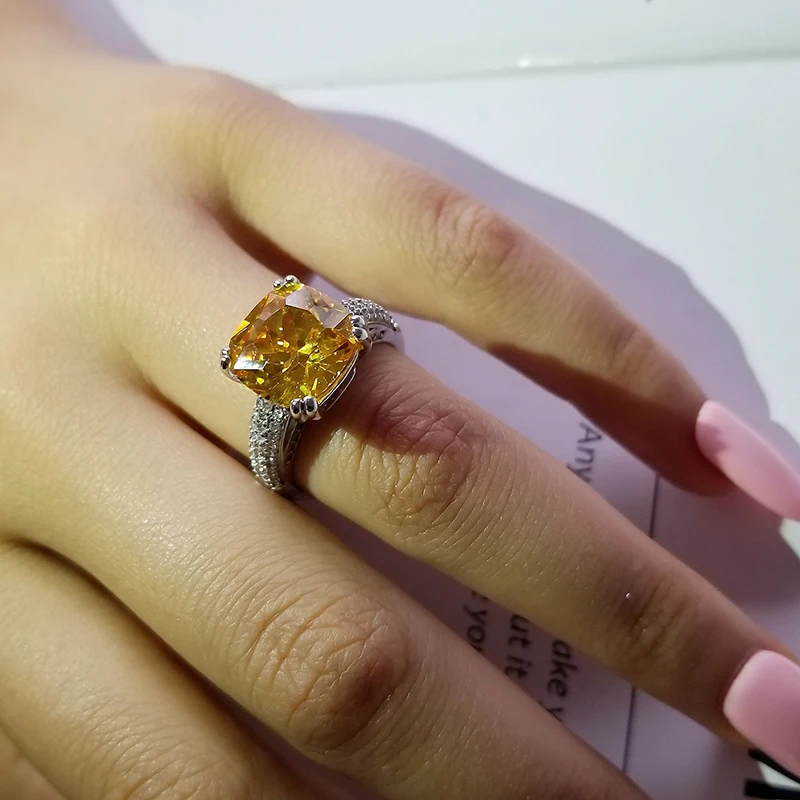 Модные обручальные кольца с цирконием в форме подушки золотого цвета розового