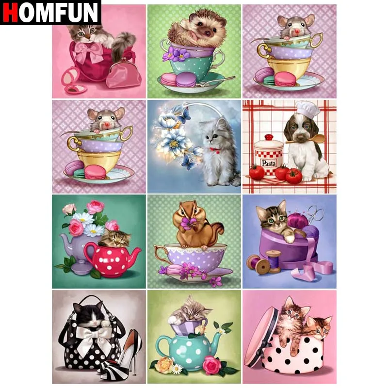 HOMFUN краска с алмазной вышивкой &quotЖивотное Кошка Собака Животное&quot Алмазная ing