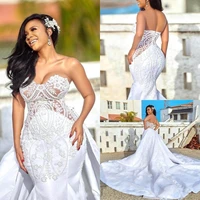 african mermaid 2022 wedding dresses bridal gowns detachable skirt sweetheart appliqued satin bride plus size robes de mari%c3%a9e