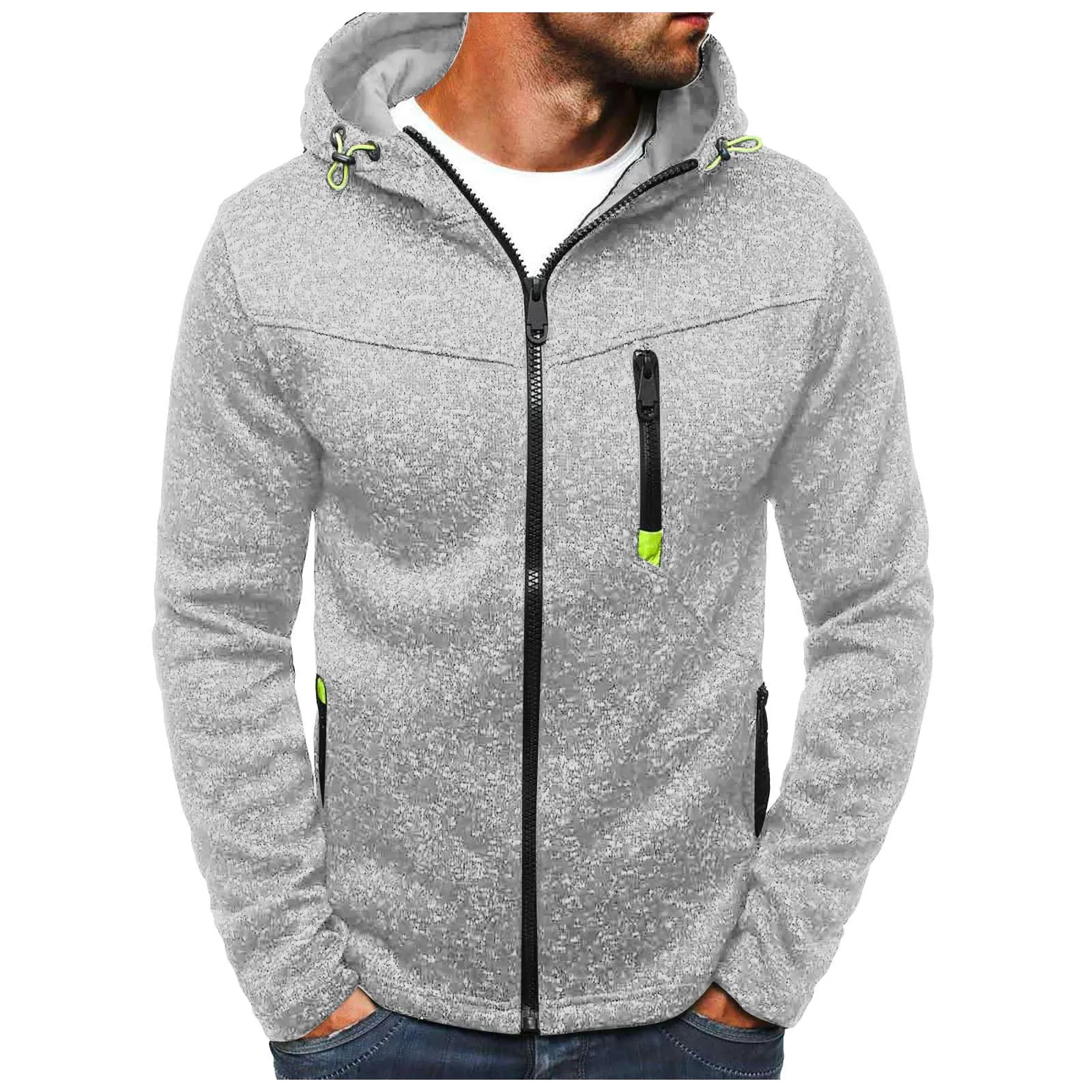 

Куртка мужская Спортивная с капюшоном, модная теплая верхняя одежда на молнии, с длинным рукавом, Свободный свитшот, большие размеры, Осень-...