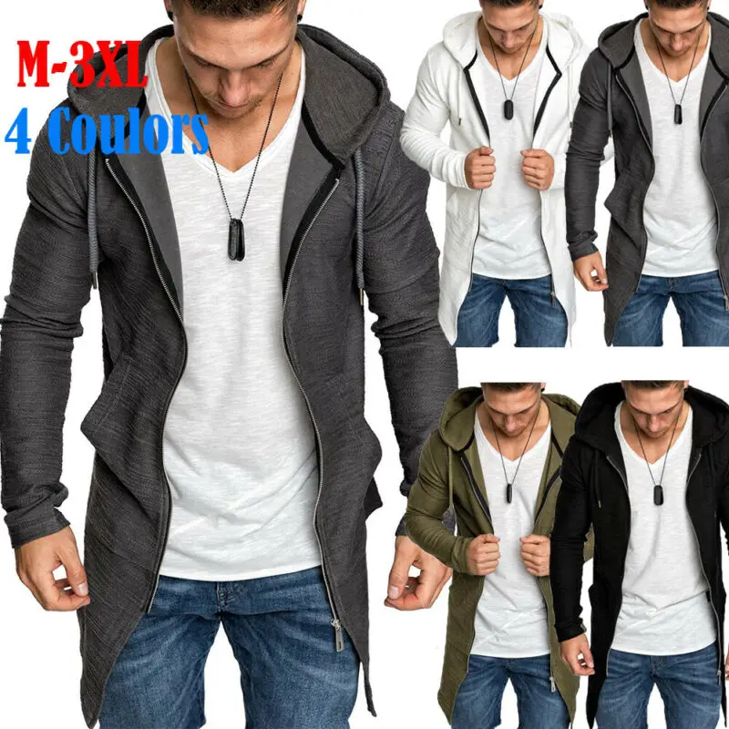 Мужская Осенняя Приталенная толстовка с длинным рукавом длинный тренчкот