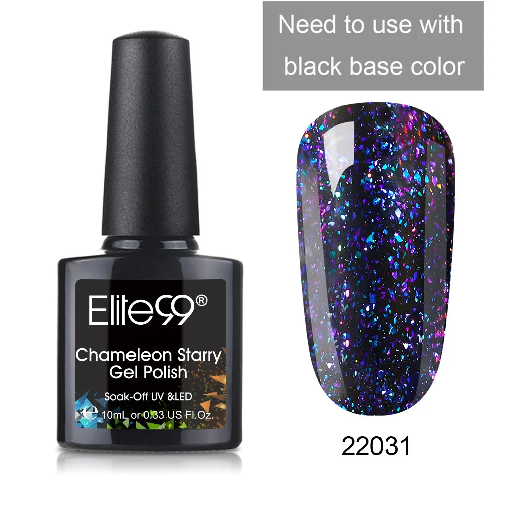 1 Piece 22031 Elite99 10 мл Хамелеон звёздный УФ-гель для ногтей черная основа необходимый блеск для дизайна ногтей Гель-лак замочить от DIY ногтей Гель-лак - Цвет: 1 Piece 22031