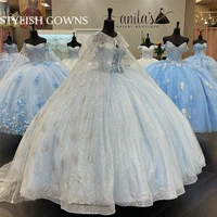 luxury sparkly off the shoulder quinceanera dress ball gown beading formal prom gowns with cape sweet 16 dresses birthday gowns
