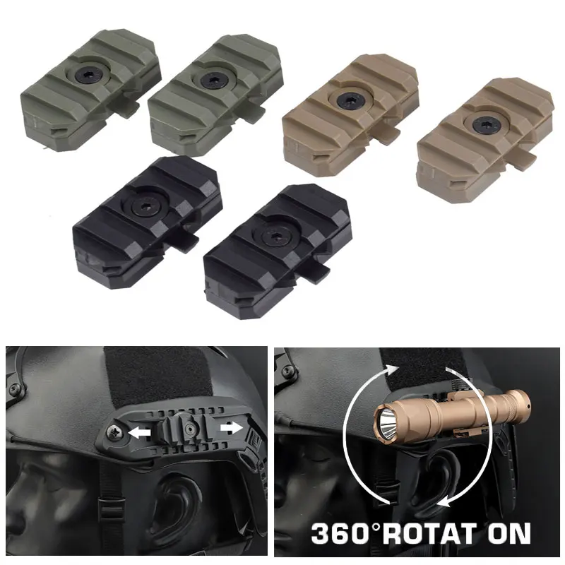 

2 pcs 3 Slots Helmet Side Rail Mount Adapter Adjustable 360 Degrees ARC Guide Rotation for Tactical Airsoft Helmet 19mm Rail