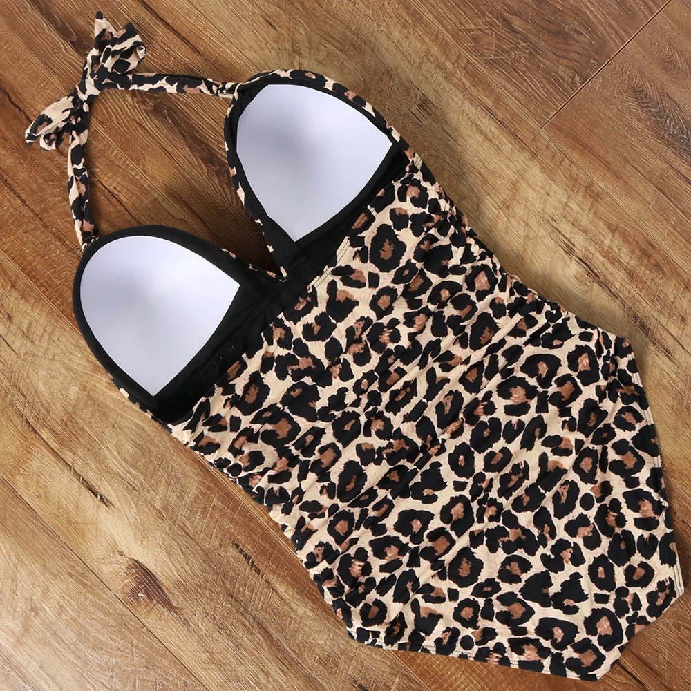 Купальник женский слитный с леопардовым размера плюс купальная одежда для