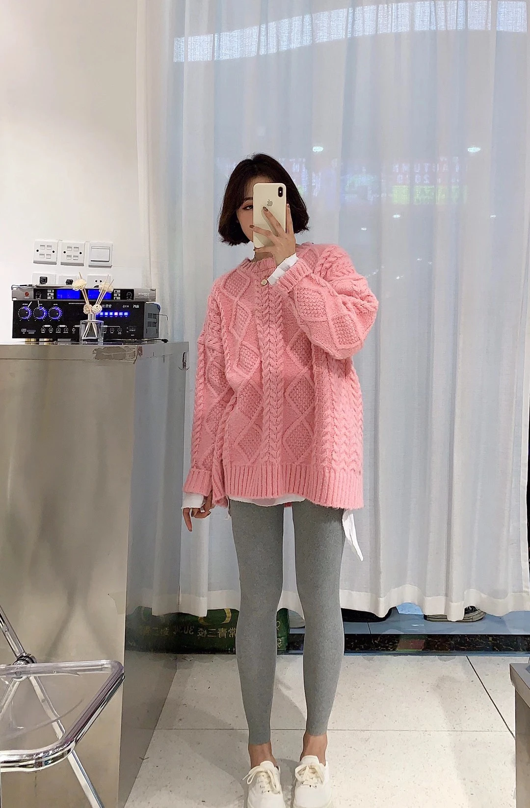 

2021 Autumn Winter New Pink Sweater Women's Pullover Loose Lazy Wind Round Neck Simple And Generous Girl Long Sleeve