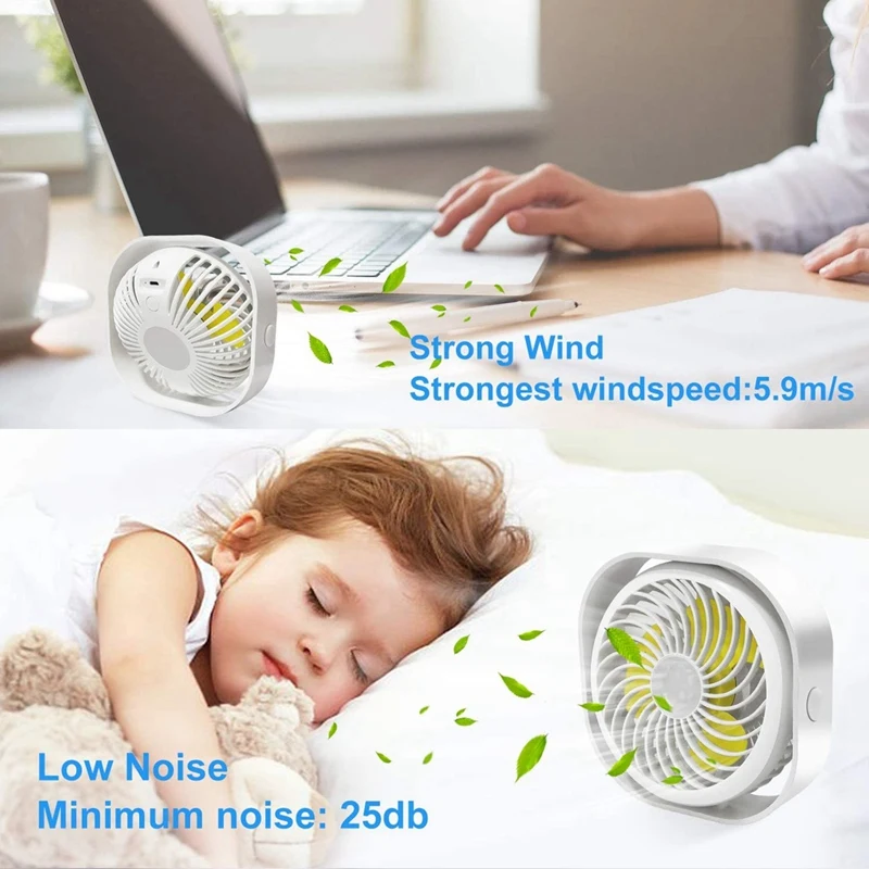 

USB Fan Quiet Desk Fan with 2000MAh Battery Mini Portable Fan 360 Rotation Table Fan 3 Speeds
