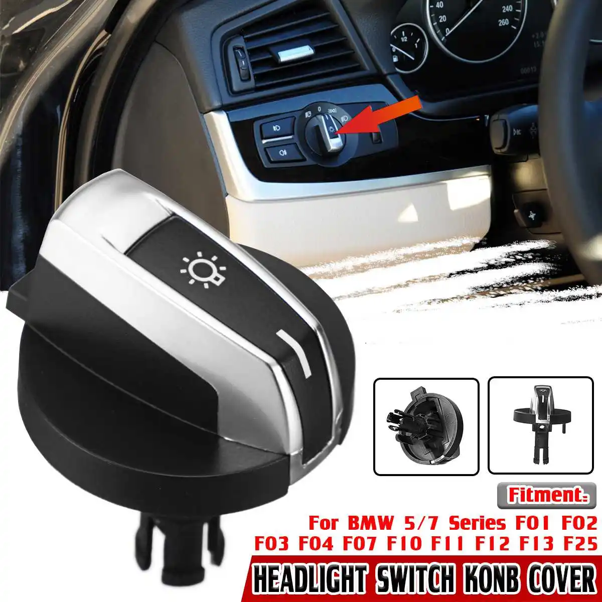 

Car Headlight Rotary Switch Knob Buttons Cover Car Replacement Trim For BMW 5/7 Series F01 F02 F03 F04 F07 F10 F11 F12 F13 F25