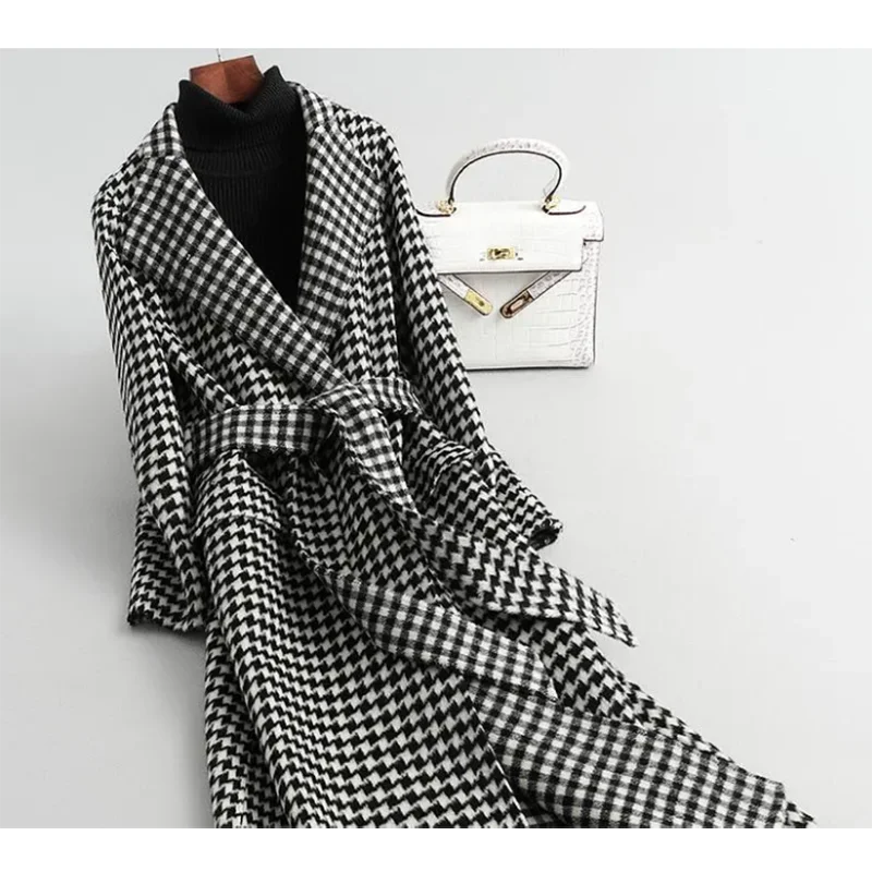 

Женская длинная клетчатая кашемировая верхняя одежда из смешанной шерсти, хлопковые утепленные теплые свободные винтажные куртки больших ...