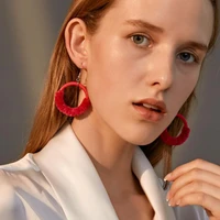 colorful plush geometric circle drop dangle earrings for women ladies exaggerated wool large round earings party jewelry