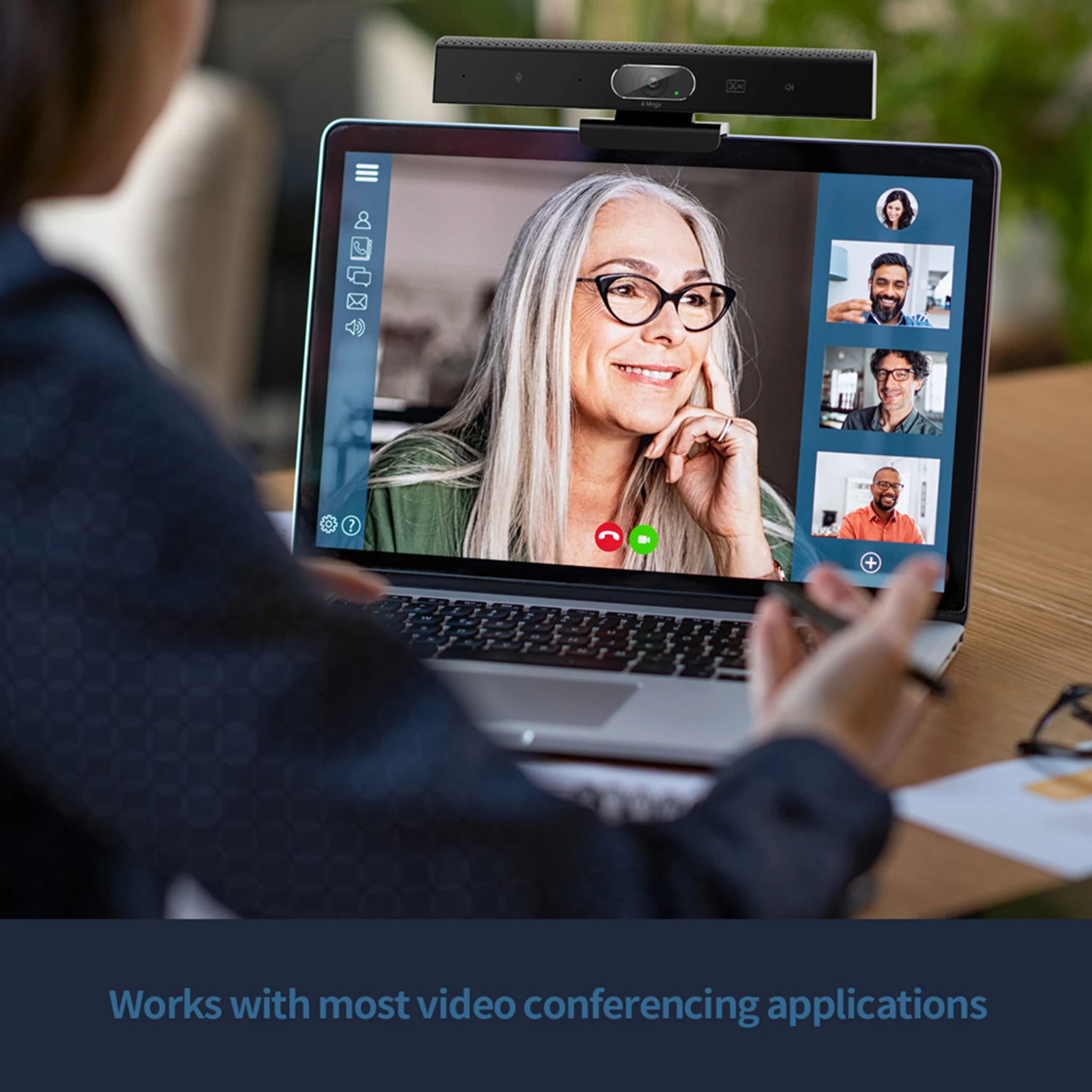 Aibecy 2K Webcam 3-in-1 HD Video Conference Camera with Microphone and Speaker AI Face Tracking Auto Focus 360° Voice Pickup 4 |