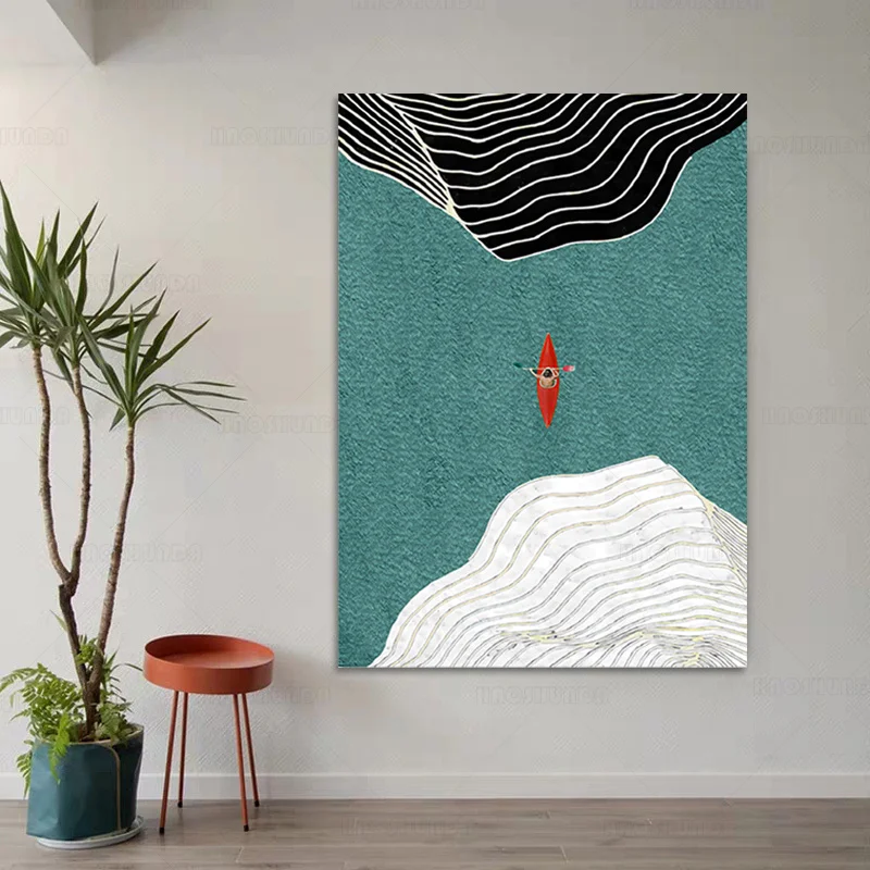 Современные постеры в скандинавском стиле с рисунком гребли море и абстрактной
