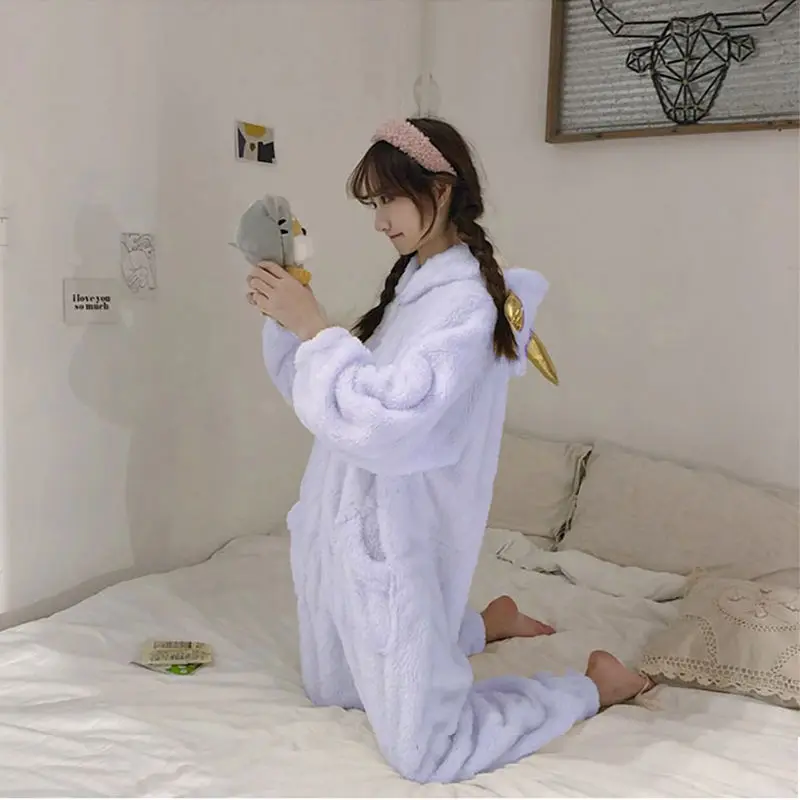 Pajama Girl Autumn and Winter New Cute Animal Cartoon Animation Student Long Sleeve Thickened One-piece Pullover Home Clothes