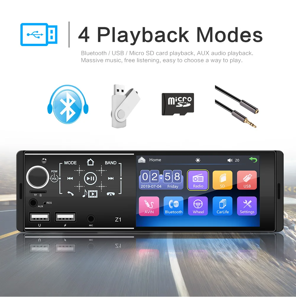 

AMPrime Car Radios 4.1" Touch Screen Multimedia MP5 Player Bluetooth Miorrlink Auto Stereo Radio Micophone and Rear View Camera