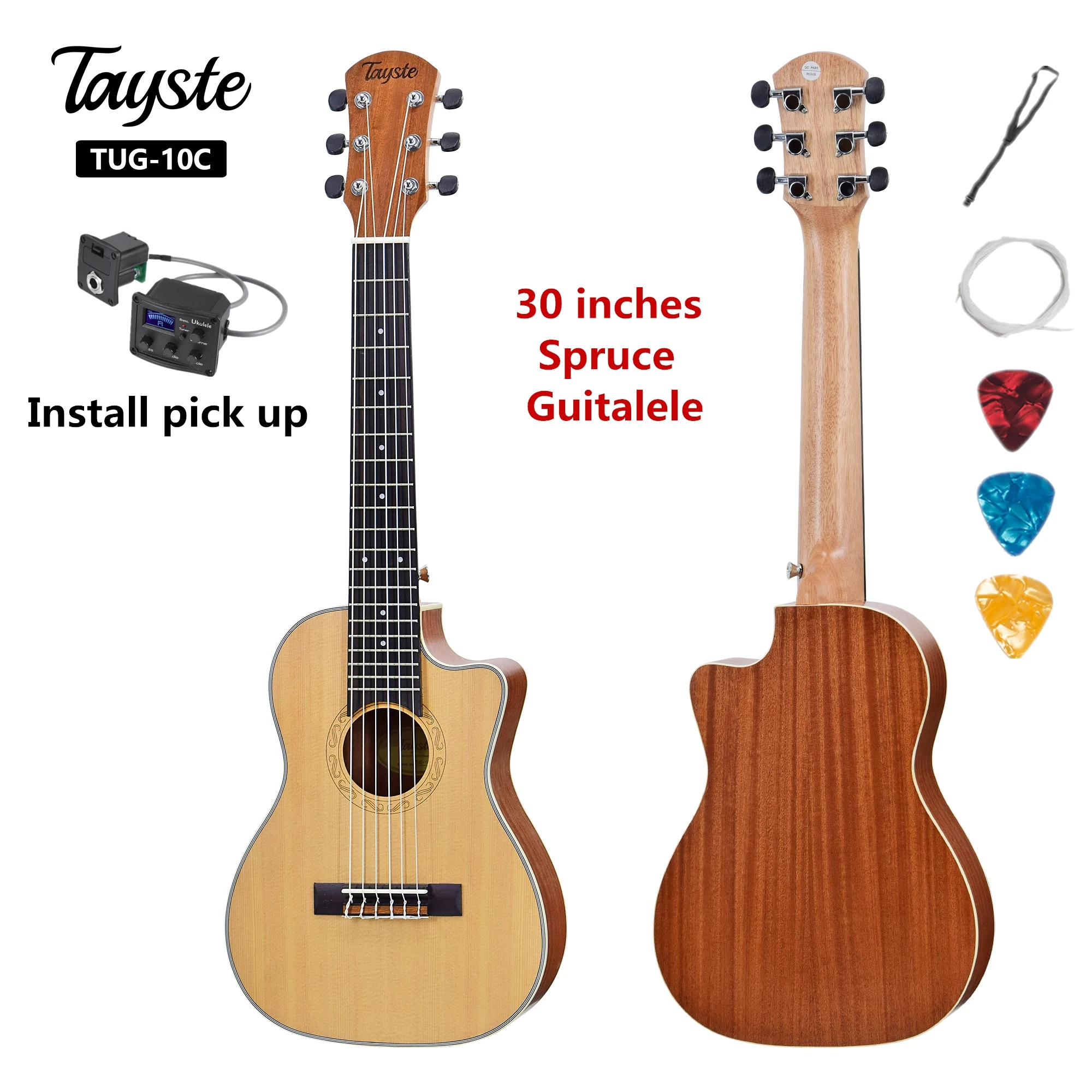 guitalele guilele 30 zoll fichte cutaway mini elektrische guitarlele bariton akustische gitarren 6 saiten ukulele reise gitarre free global shipping