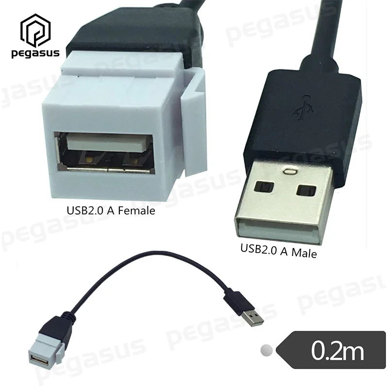 

0.2 Meters USB 2.0 A Male to Female USB Wall Plug-in Panel Cable With Buckle