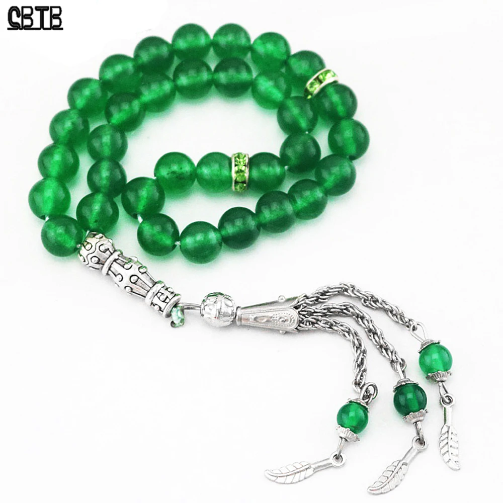 

Модные очаровательные ювелирные изделия 100% оригинальный натуральный зеленый агат каменный браслет исламские молитвенные руки четки много...