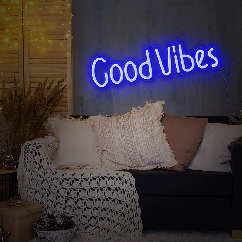 Неоновые вывески Good Vibes светодиодные неоновые с акриловой доской Goodvibes надписью