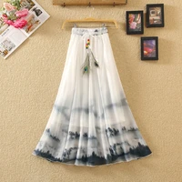 1505 summer boho skirts for women high waist elastic feather beading floral printed elegant ladies long dance chiffon skirts