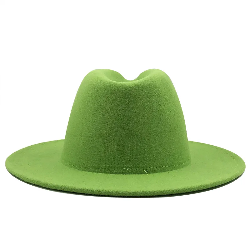 

Spring Women Green/Pink Fedoras Men Fashion Jazz Hat Winter Spring Lack Woolen Blend Cap Outdoor Casual Hat Wholesale