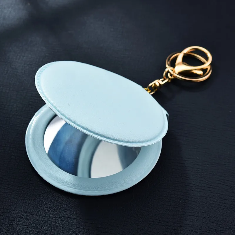 

Cute Mirror Keychains Simple PU Leather Makeup Mirror Woman Handbag Multifunctional Pendant Small Gift Accessories 15PCS color