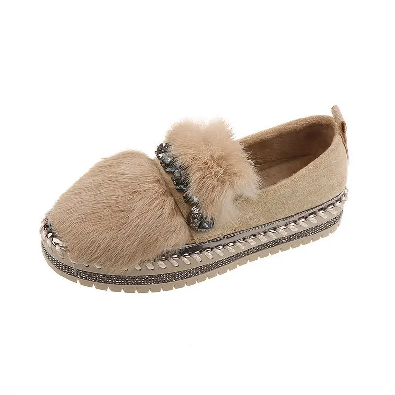 

New Style Women's Flat-Heeled Shoes plus Furry Crystal Casual Shoes Autumn and Winter Platform Platform Shoes Sneakers Women