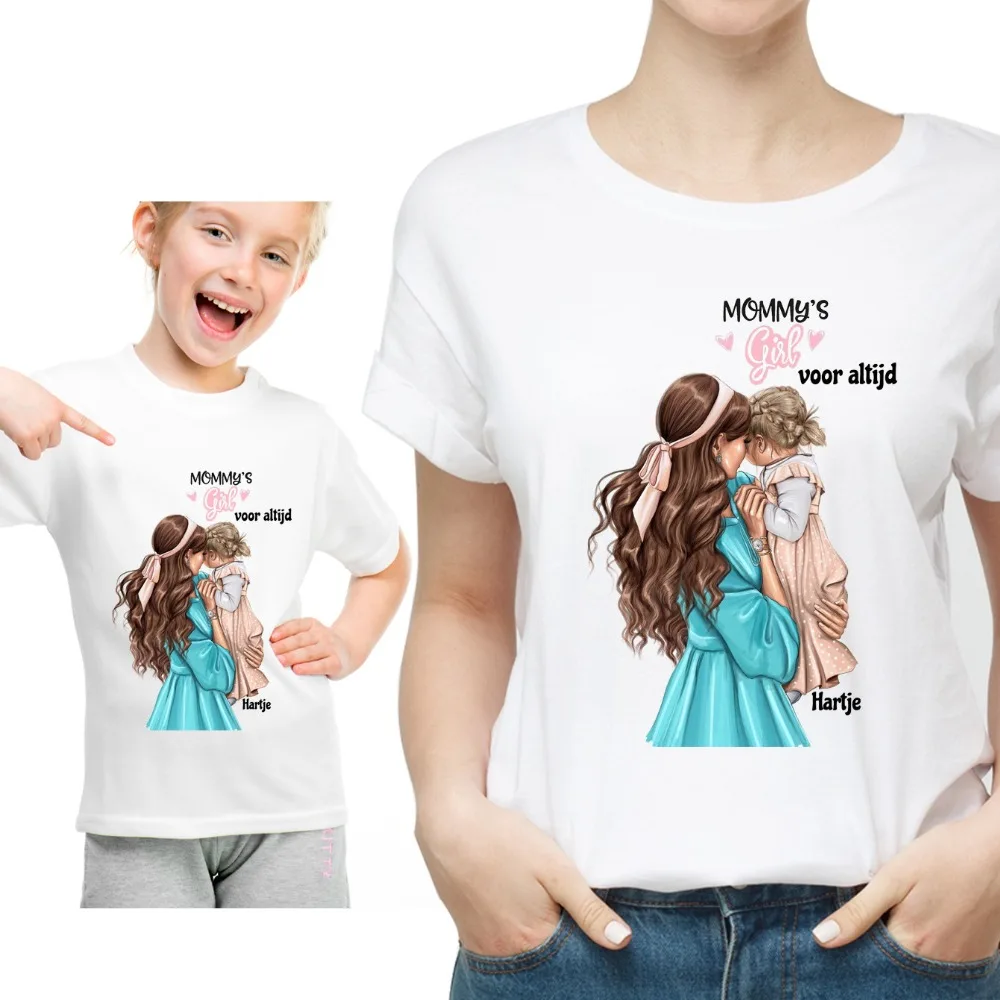 Fashion Mom And Daughter Harajuku White Tshirt Parent-child Clothing Casual Lovely Short Sleeve Women T shirt O-Neck Tees - Цвет: A13-White