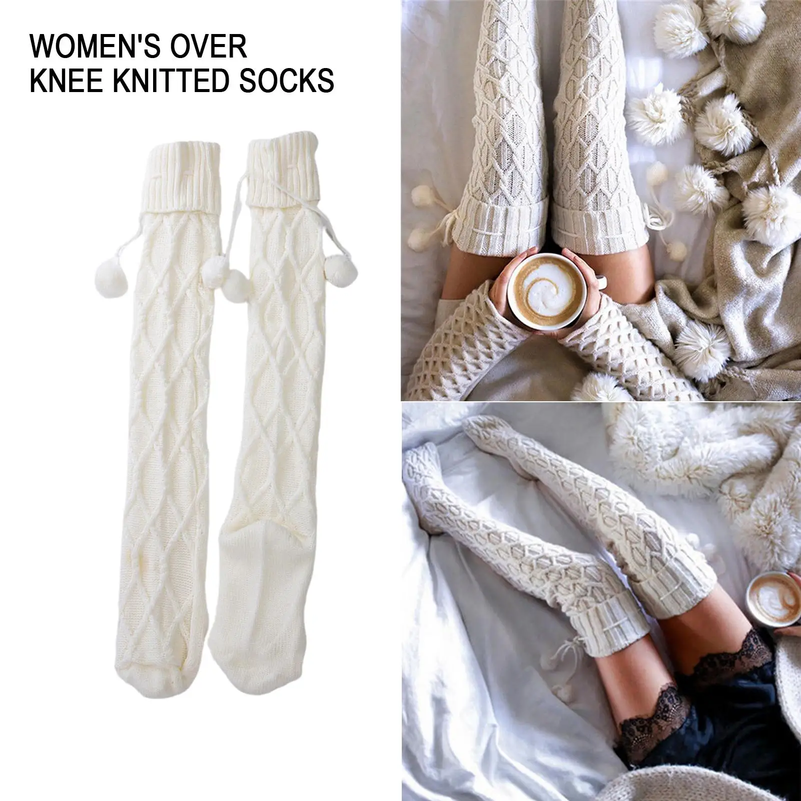 

2020 женские Зимние Вязаные гольфы с помпоном на шнурке, теплые длинные гольфы, женские носки