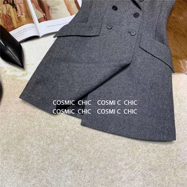 Cosmicchic, женское осеннее платье-жилет, без рукавов, Женский блейзер, платья, подиумный дизайн, офисный женский жилет, короткое платье, женское платье