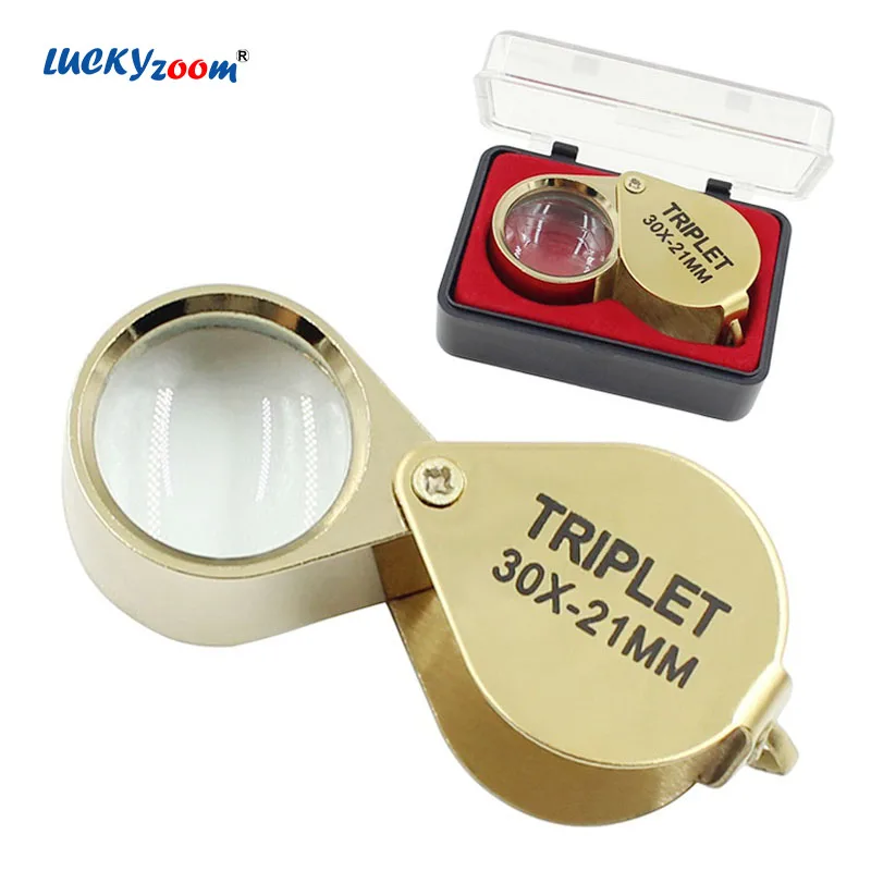 30X складной карманный Ювелир Лупа золотой цвет складное увеличительное стекло