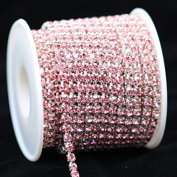lt pink 10 ярд ss6 ss12 ss16 цветная стеклянная отделка горного хрусталя Закрытая цепь серебряная чашка коготь швейное ремесло DIY украшения для одежды Ювелирные изделия бусины - Цвет: lt pink
