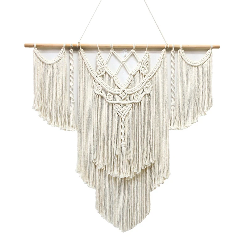 

Large Macrame Wall Hanging Tapestry with Wooden Stick Handwoven Bohemian Tassel Curtain Tapestry Wedding Boho Decor