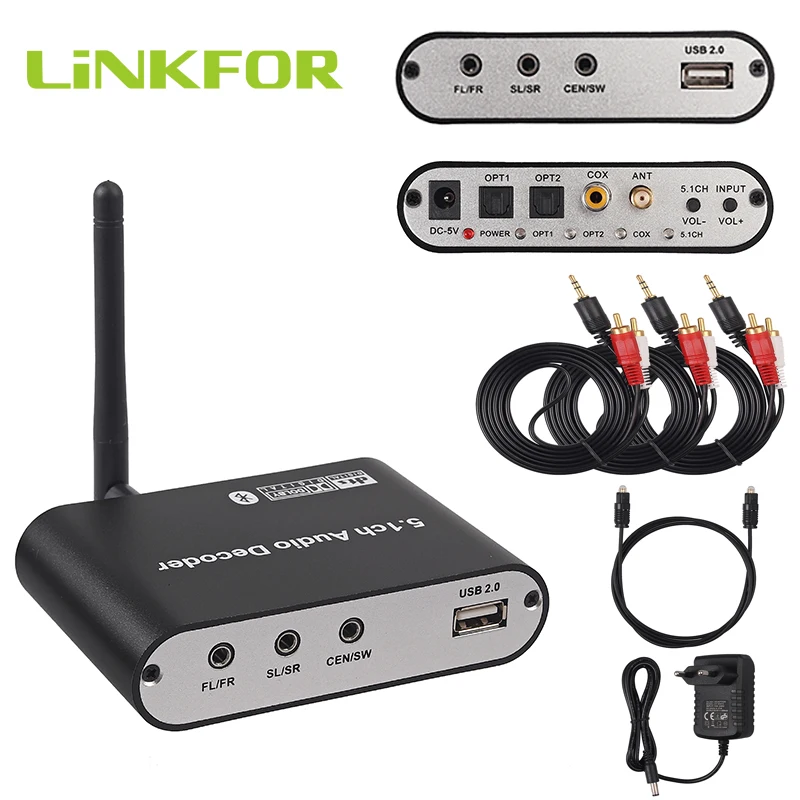 LiNKFOR Bluetooth-compatible5.0 аудиоприемник DAC 5.1CH аудио декодер оптический адаптер