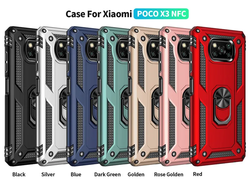 For Xiaomi Poco X3 Pro Case Shockproof Armor Stand Holder Car Ring Phone Case for Xiaomi Poco X3 NFC M3 Pro 5G F3 Back Cover