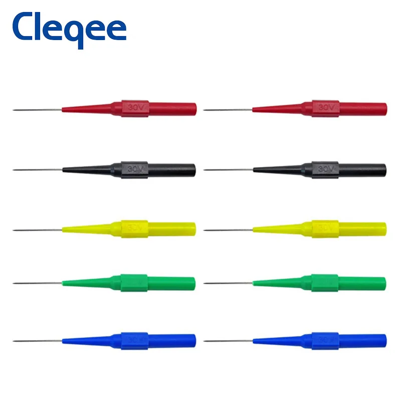 Cleqee P5007 10PCS Multimeter Test Probes Back Probes Insulation Piercing Needles with 4mm Socket Acupuncture Car Tool Kit 30V