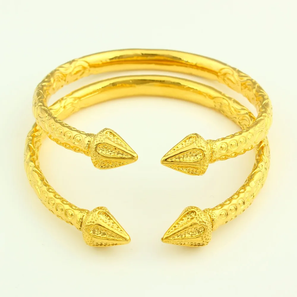 New Arrived African/Dubai Fashion Openable 22k Yellow Gold GF Bangle Engraved Trendy Pattern Bracelet 2 Piece Jewelry Wholesale | Украшения