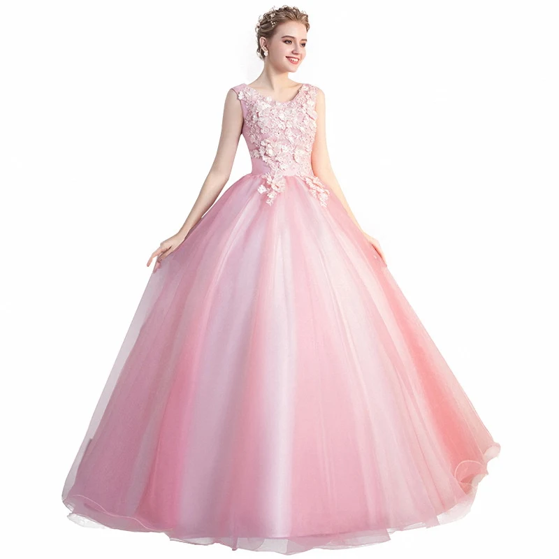 

Pink Quinceanera Dresses Applique Lace Ball Gwon Puffy Dresses For Prom gala Gowns For Adults Vestido De Quincianera Robe De Bal