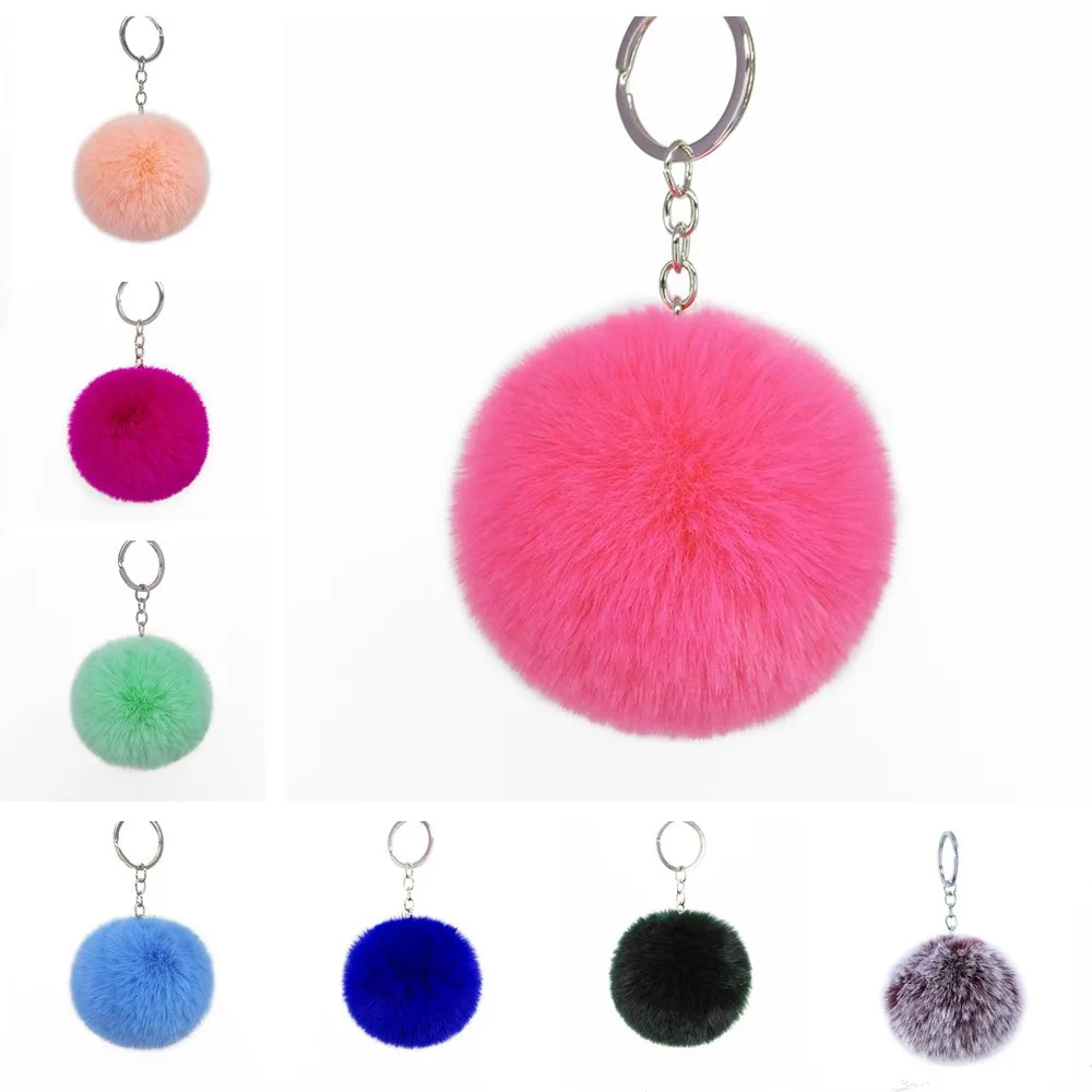 

26 Color Sale Pom Poms Keychains Faux Fur Ball Key Rings Fluffy Rabbit Faux Fur Pompoms Keyring for Women Girls Bag Accessories