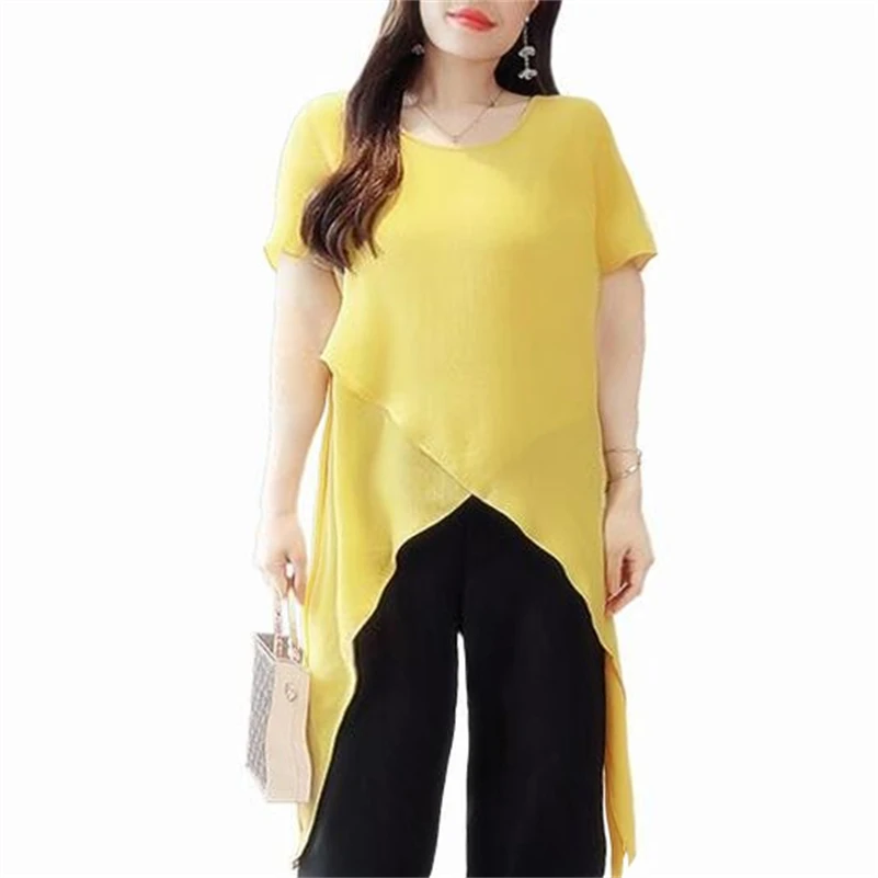 

Женская длинная шифоновая блузка, свободная однотонная блузка