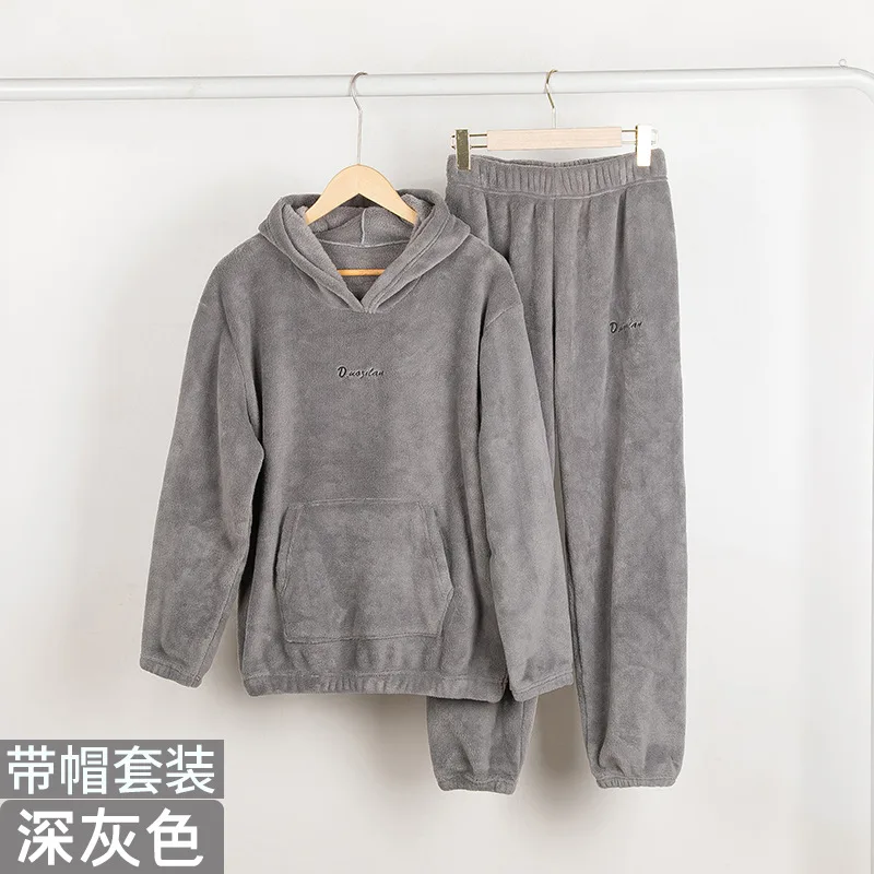 Solid Color Long Sleeve Sleepwear 2 Pcs/Set Pajamas Set Girl Autumn Winter Warm Thicken Flannel Pyjama Women Sets Women Homewear