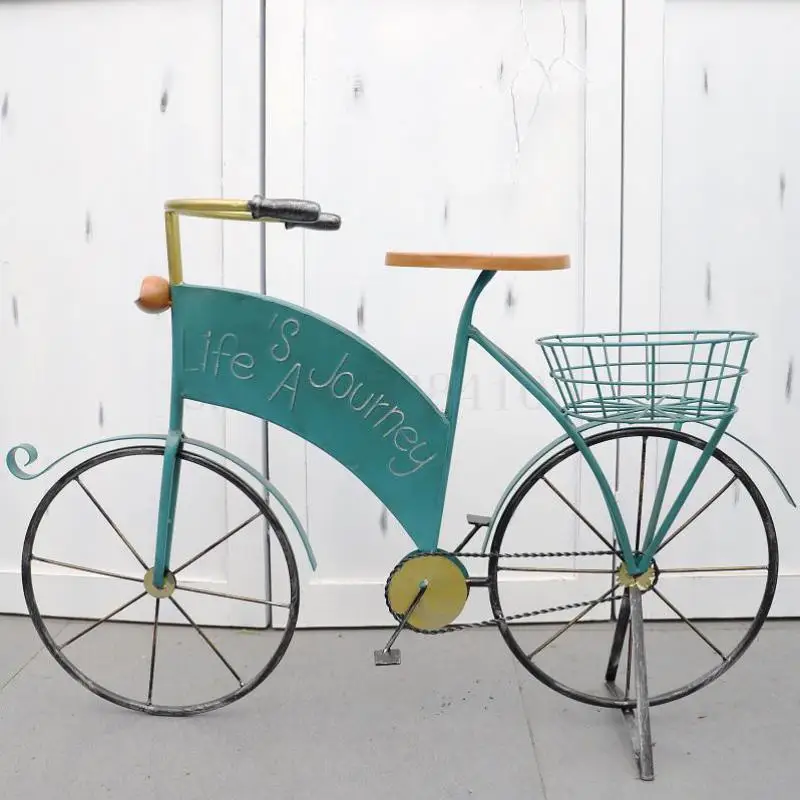 Кованый железный старинный синий велосипед цветочный сад ландшафт садовые