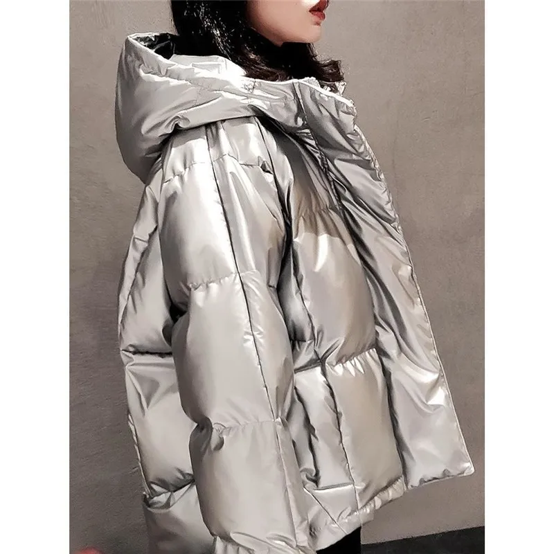 Большие размеры свободная зимняя куртка с капюшоном Женская Стеганая теплая