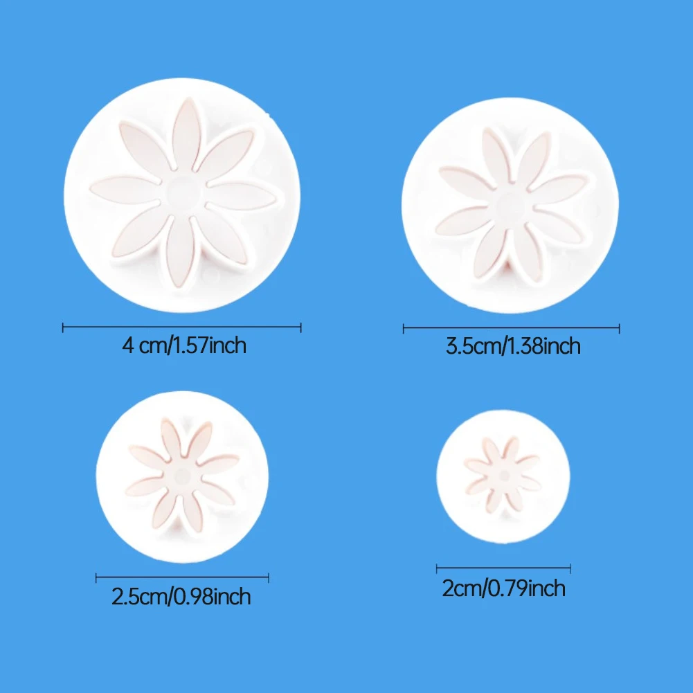 

4PCS Cake Plungers Daisy Gerbera Sunflower Pattern Fondant Cookie Biscuit Molds Cutter Baking Embossing decorating Tools